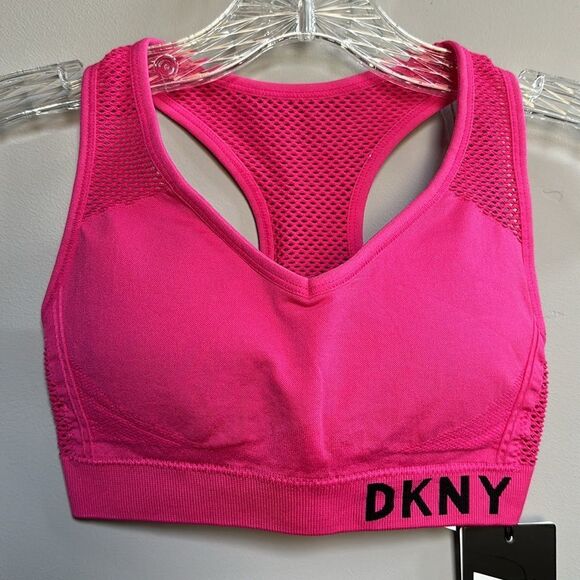 NWT DKNY SPORT Seamless Racerback Sports Bra w/ Mesh-Back in Hot Pink Small 4/6 - Picture 2 of 11